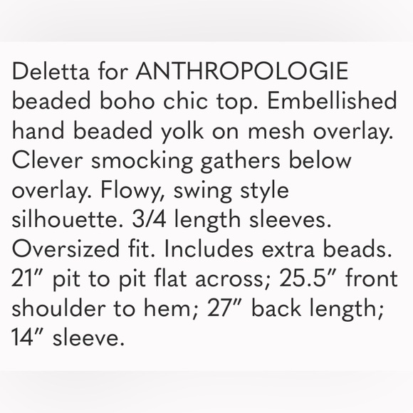 ANTHROPOLOGIE / DELTTA BEADED TOP - Picture 12 of 12